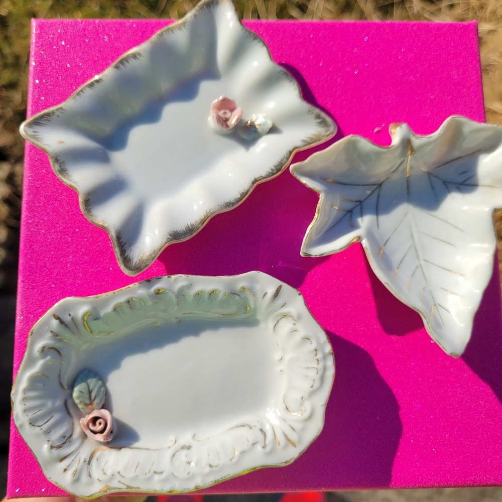 Trio of Trinket Dishes ~ Shabby Chic ~ Cottage ~ Rose ~ Pretty!